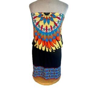 123 Strapless Knit Top Colorful Black Yellow Blue M Medium